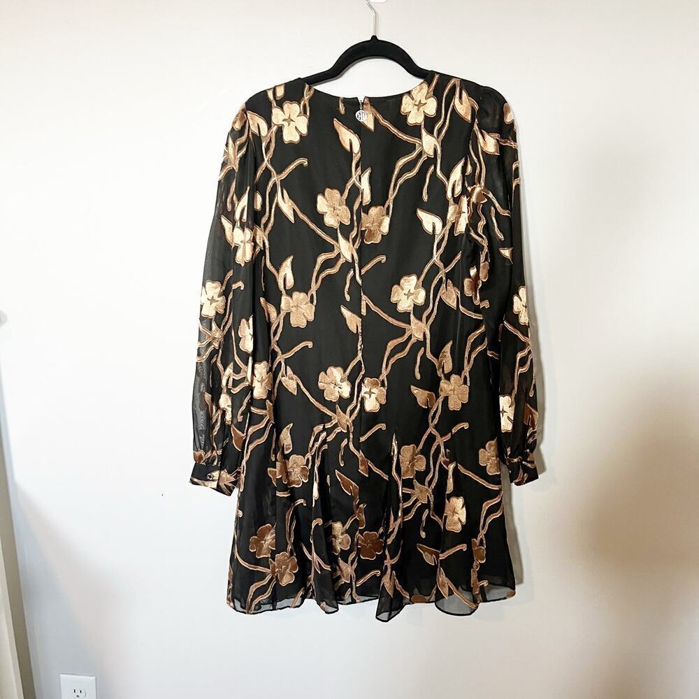 Tommy Hilfiger black and gold floral chiffon‎ trapeze dress size 10
